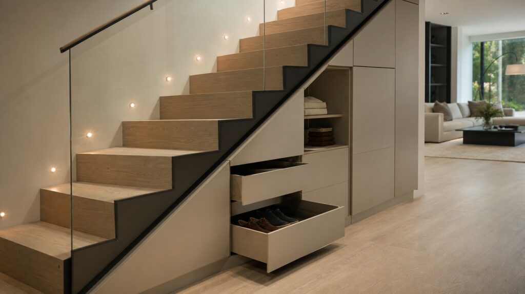 intégrer des rangements sous un escalier